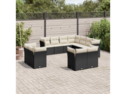 Vidaxl 11 Pcs Conjunto Sofás De Jardim C/ Almofadões Vime Pe Preto