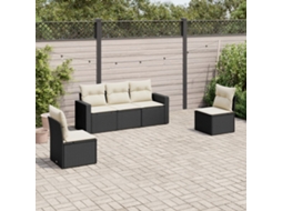 Vidaxl 5 Pcs Conjunto Sofás De Jardim Com Almofadões Vime Pe Preto