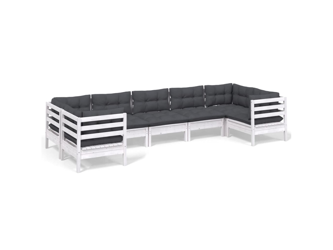 Conjunto de 7 Lounge de Jardim com Almofadões Pinho Branco MAISON EXCLUSIVE