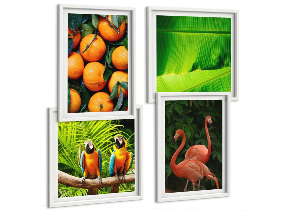 Composição De Quadros Motivos Tropicais Natureza Frutas Espelharte (4 Peças)