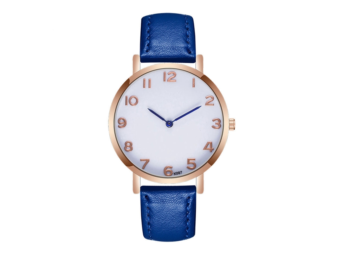 Reloj De Cuarzo Para Hombre Con Correa De Cuero Pu Moda Dial Numeral Punta Azul Azul Real
