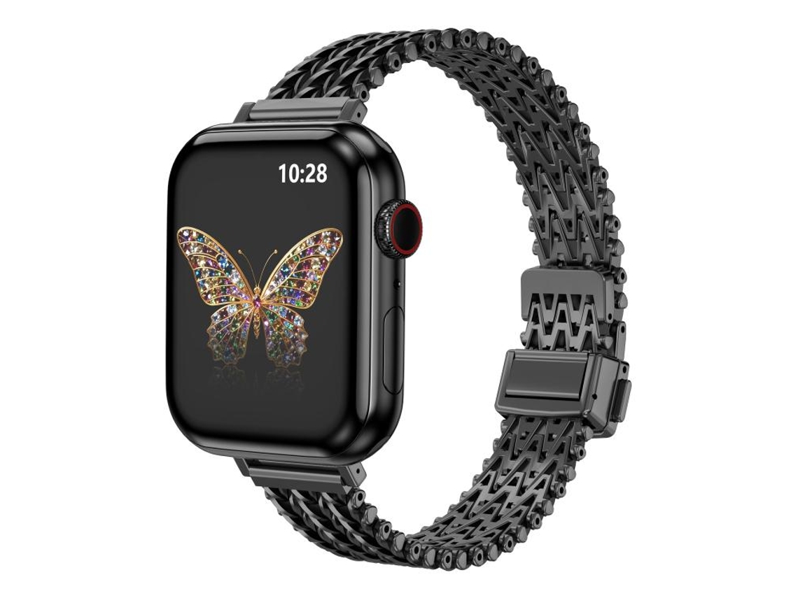 Bracelete Para Apple Watch 46/49/45/44mm - Metal Com Fecho Magnético Fino Em Aço Preto