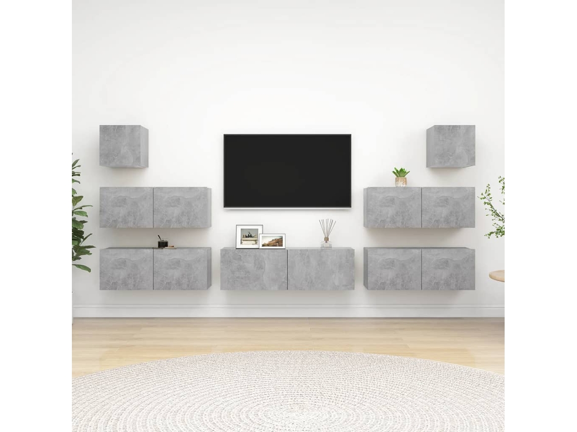 Vidaxl 7 Pcs Conjunto Móveis Tv Derivados De Madeira Cinzento Cimento