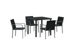 Conjunto 5 Conjunto De Jantar Para Jardim Vidaxl Preto Vime Pe (80 X 80 X 73 Cm)
