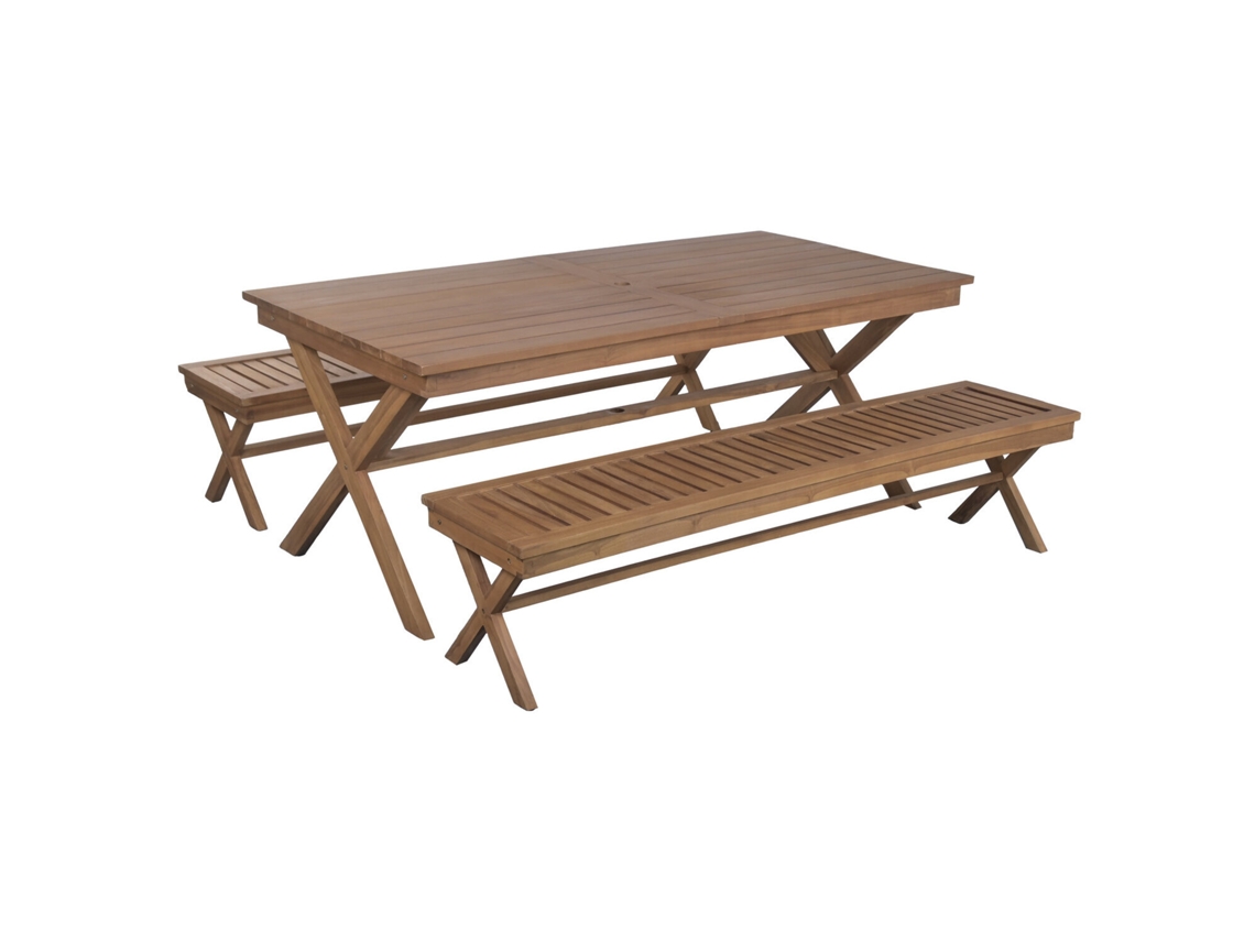 Conjunto de 3 mesas de madeira teca marrom, 200x100x78cm ALEXANDRA HOUSE LIVING