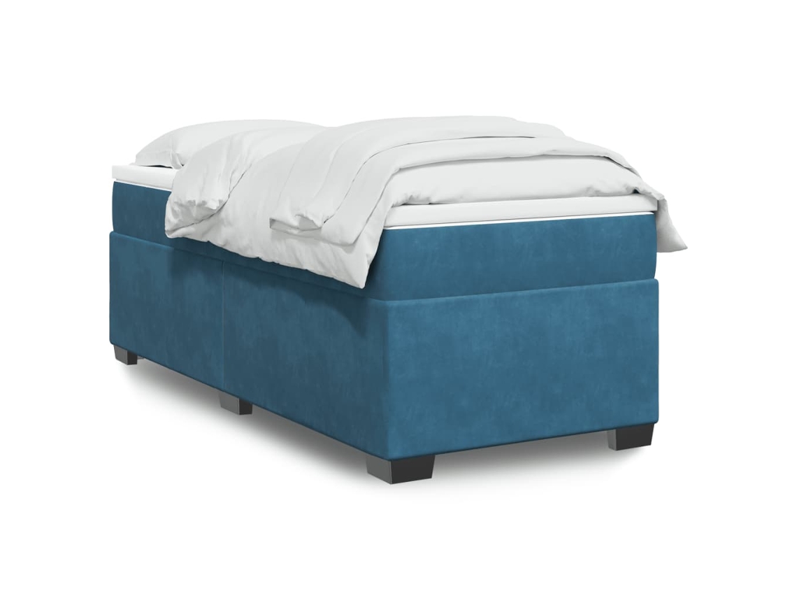 Cama Com Molas/colchão 80x200 Cm Veludo Azul-escuro