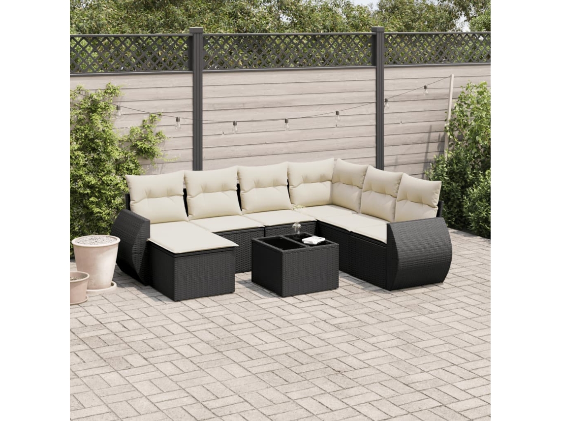 Conjunto de 8 Sofás de Jardim com Almofadas Vime Pe Preto Dkd Home Decor