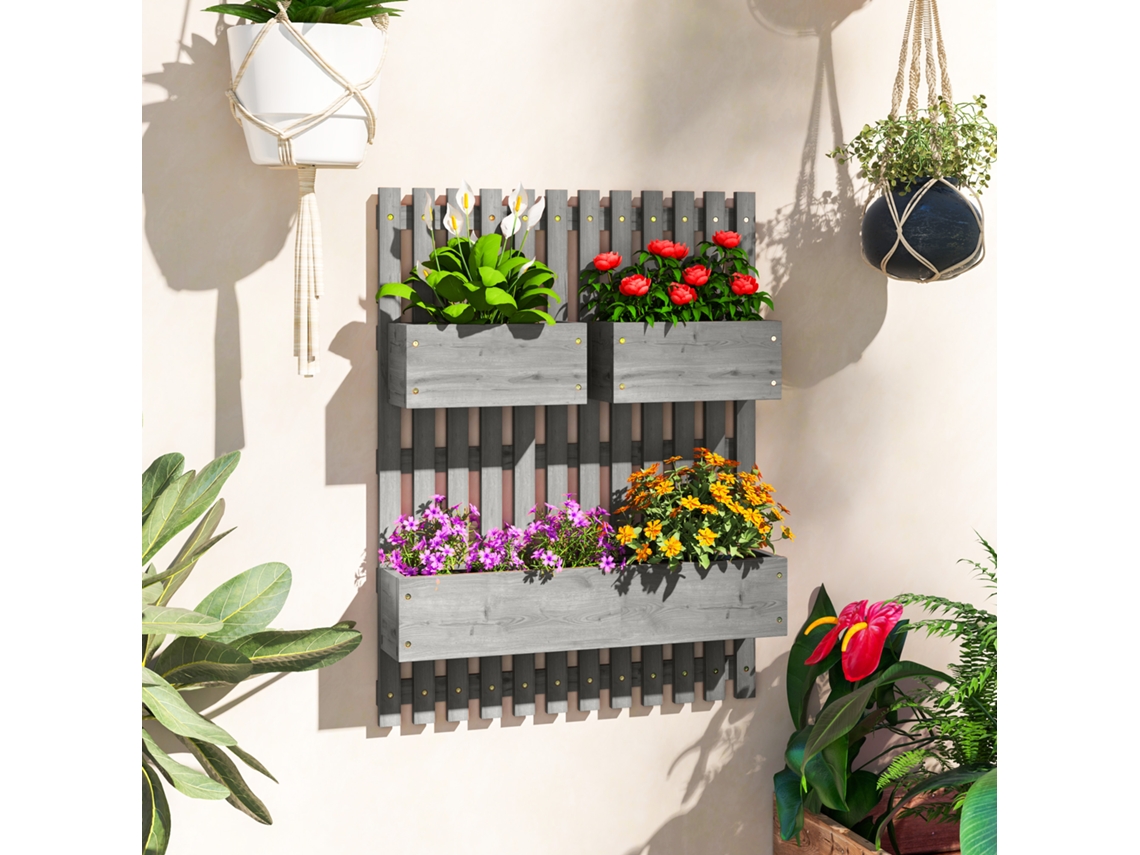 Flower Box Set, Wall Mounted, Freely Movable, Solid Wood, 60 X 16 X 80 Cm