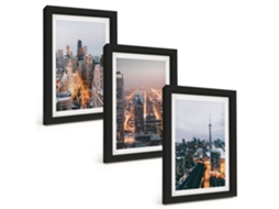 Composição De Quadros Cidades À Noite, Arranha-céus, Luzes Espelharte (3 Peças 20x30 Cm)