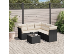 Vidaxl 6 Pcs Conjunto Sofás De Jardim C/ Almofadões Vime Pe Preto
