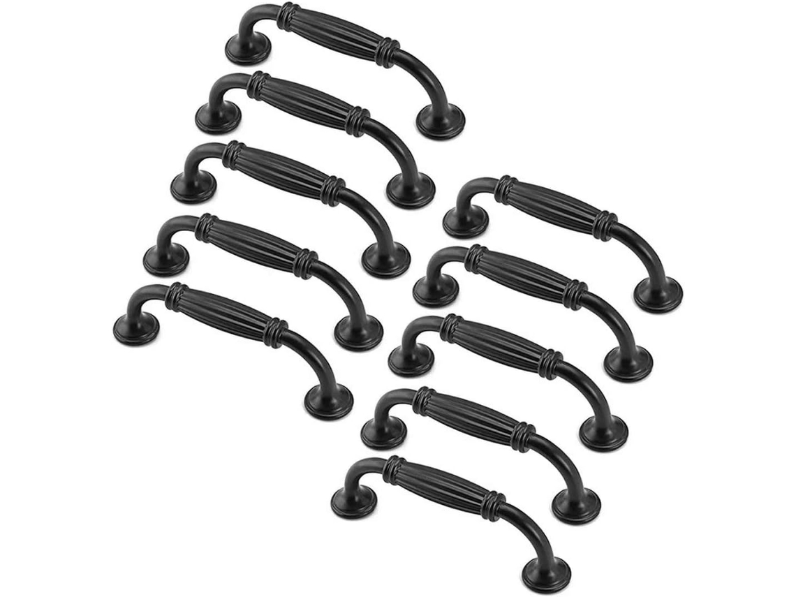 Conjunto De 10 Puxadores Gaveta Em Liga Zinco Preta, Estilo Tradicional Listrado, Para Portas De Armários E Quartos, Com