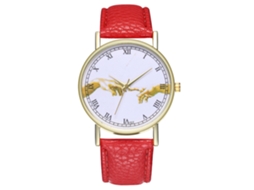 Relógio de quartzo unissex com pulseira de couro PU, mostrador com numerais romanos, estilo casual (vermelho)