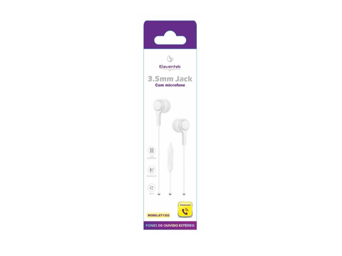 Auricular com Fio 3.5Mm Jack-Branco ELEVENTEK