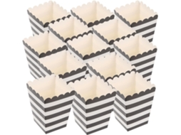 Mini Caixas De Papel Para Pipoca, Pacote Com 12 Unidades, Design Listrado Em Preto E Claro, Recipientes Descartáveis