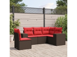 Vidaxl Conjunto De Sofá De Jardim De 5 Peças Com Almofadas Em Rattan Sintético Marrom