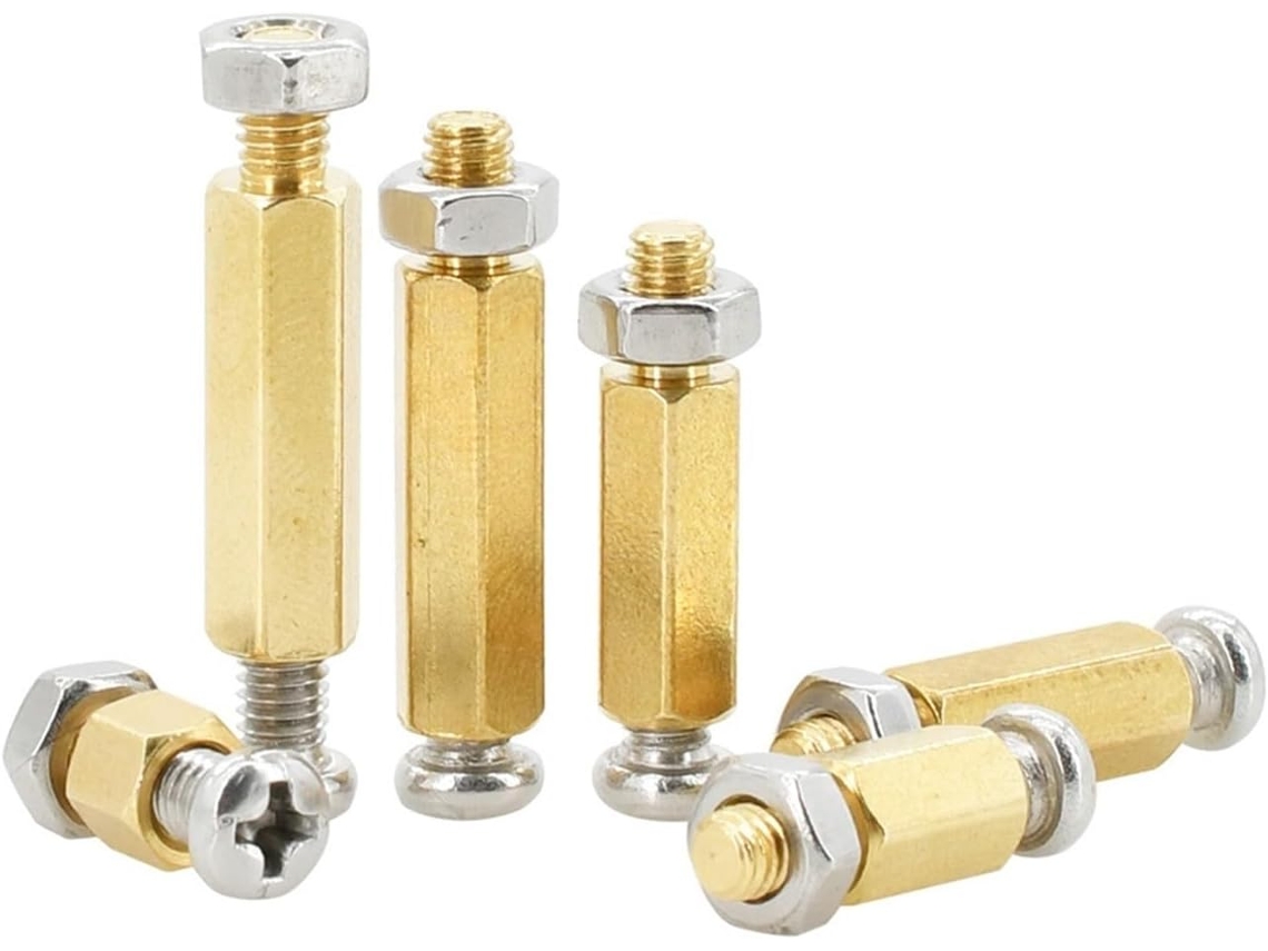Conjunto De 10 Parafusos E Porcas Sextavados Latão M3 M4 M5 M6 Para Colunas, Pilares E Suportes De Placas Cor 14mm