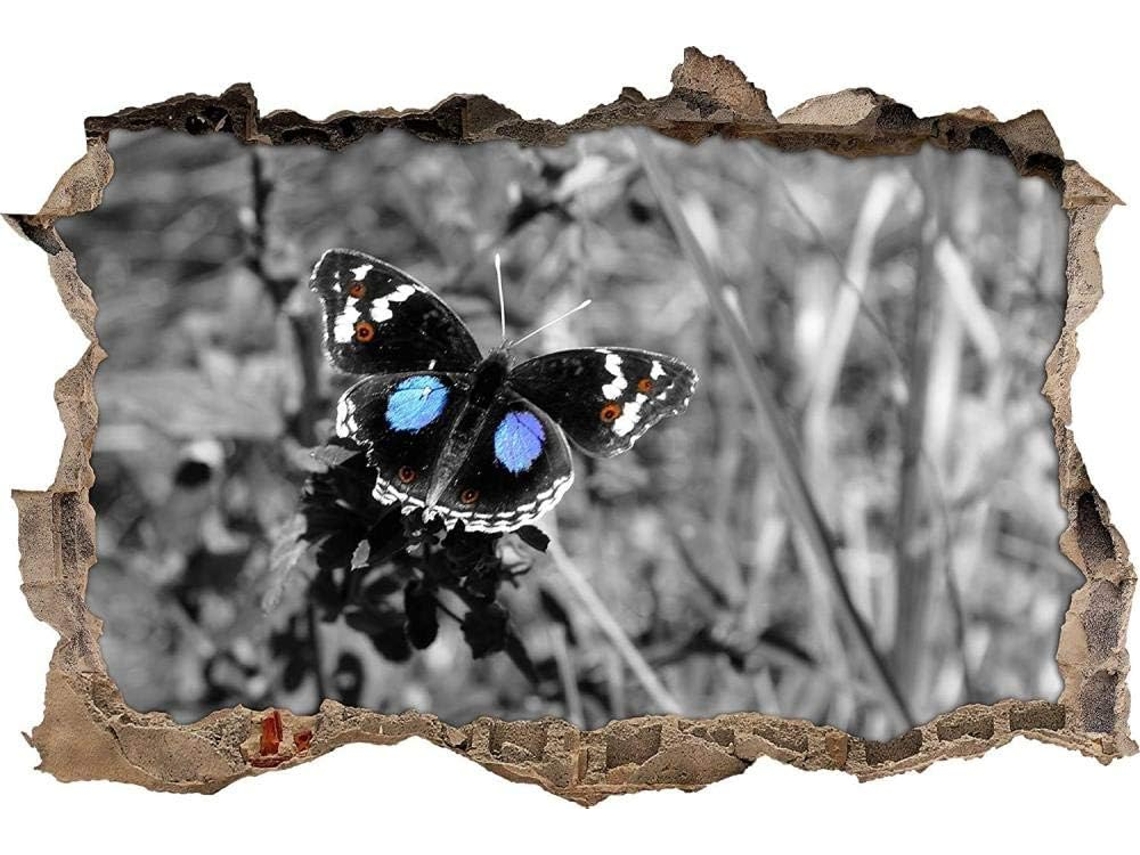 Adesivo de parede com borboleta exótica em folha de grama, para sala de estar, quarto, cozinha, escritório, adulto ou criança, 50x70cm
