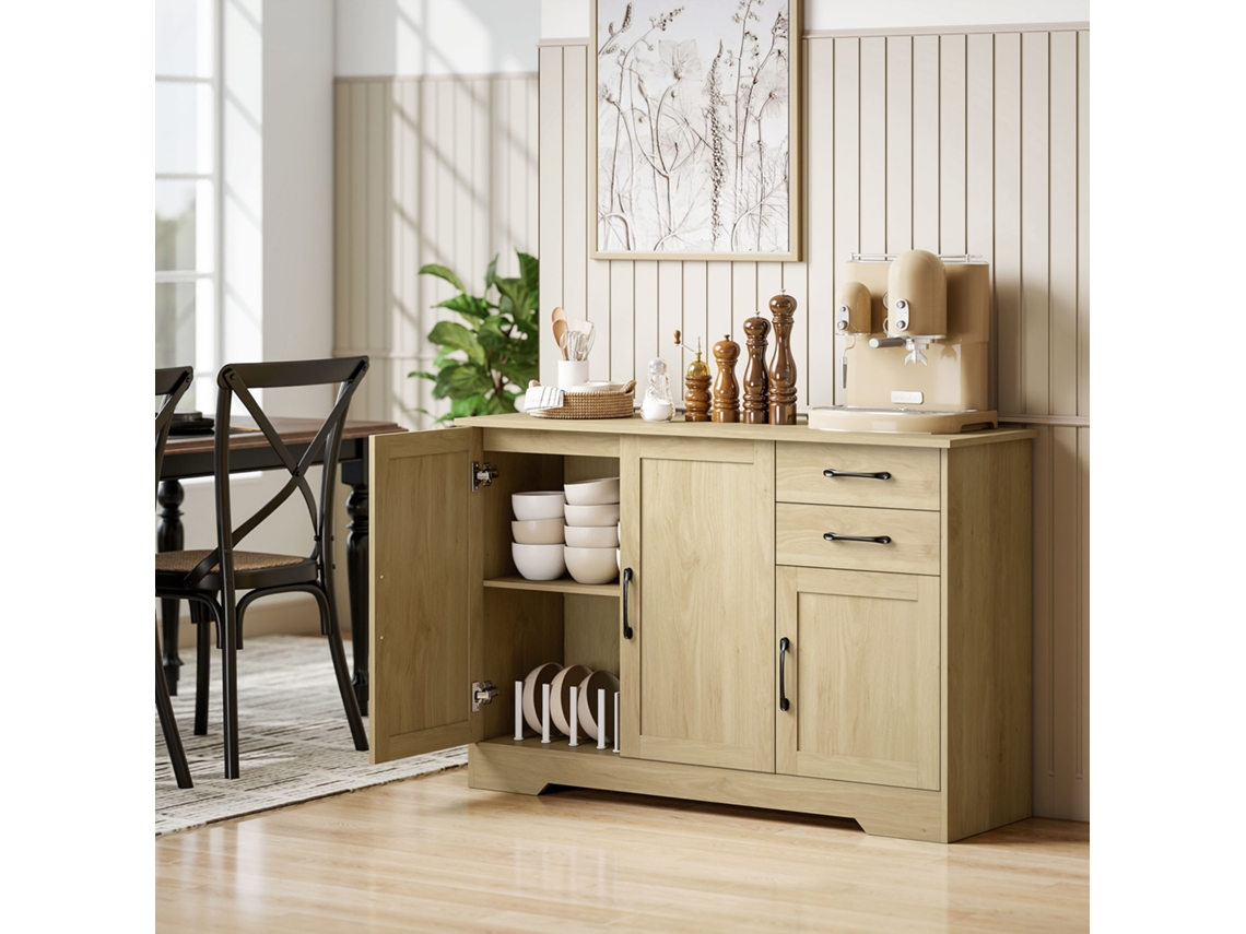 Aparador Homcom 3 Portas com 2 Gavetas e Prateleira Ajustável para Sala ou Quarto 120x38x79 cm Madeira