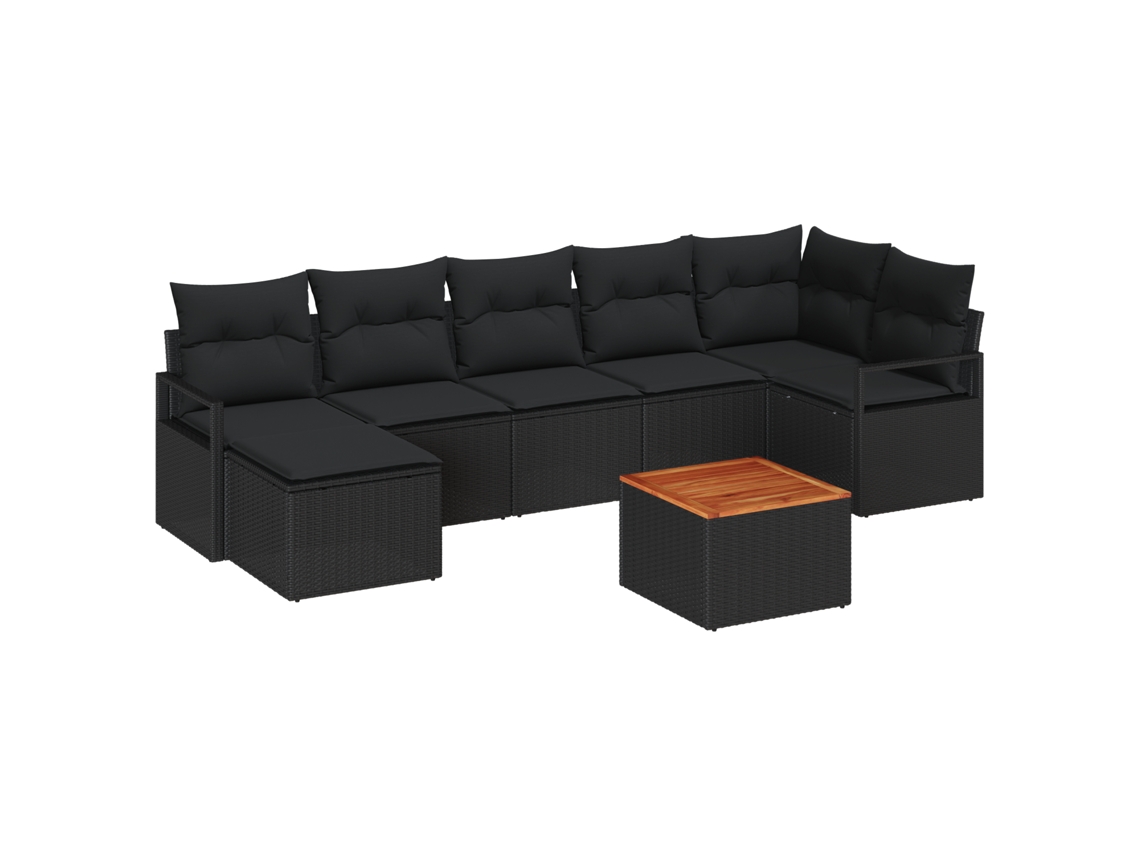 Conjunto 8 Sofá De Jardim Vidaxl Preto Vime Pe (287 X 122 X 69 Cm)