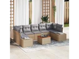 Vidaxl Conjunto De Sofá De Jardim 8 Unid. Bege Vime Pe