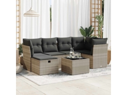 Vidaxl 7 Pcs Conj. Sofás Jardim Com Almofadões Vime Pe Cinzento-claro