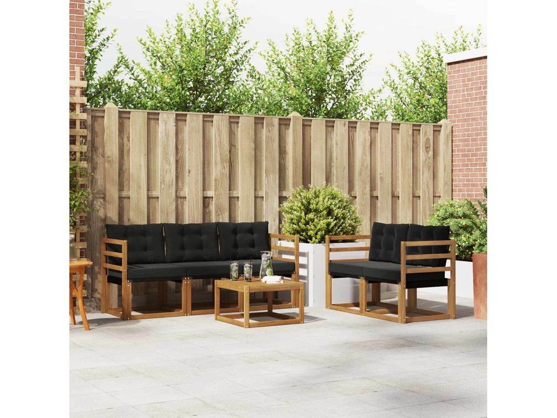 Vidaxl Conjunto De Sofás Para Exterior 6 Pcs Natural E Preto