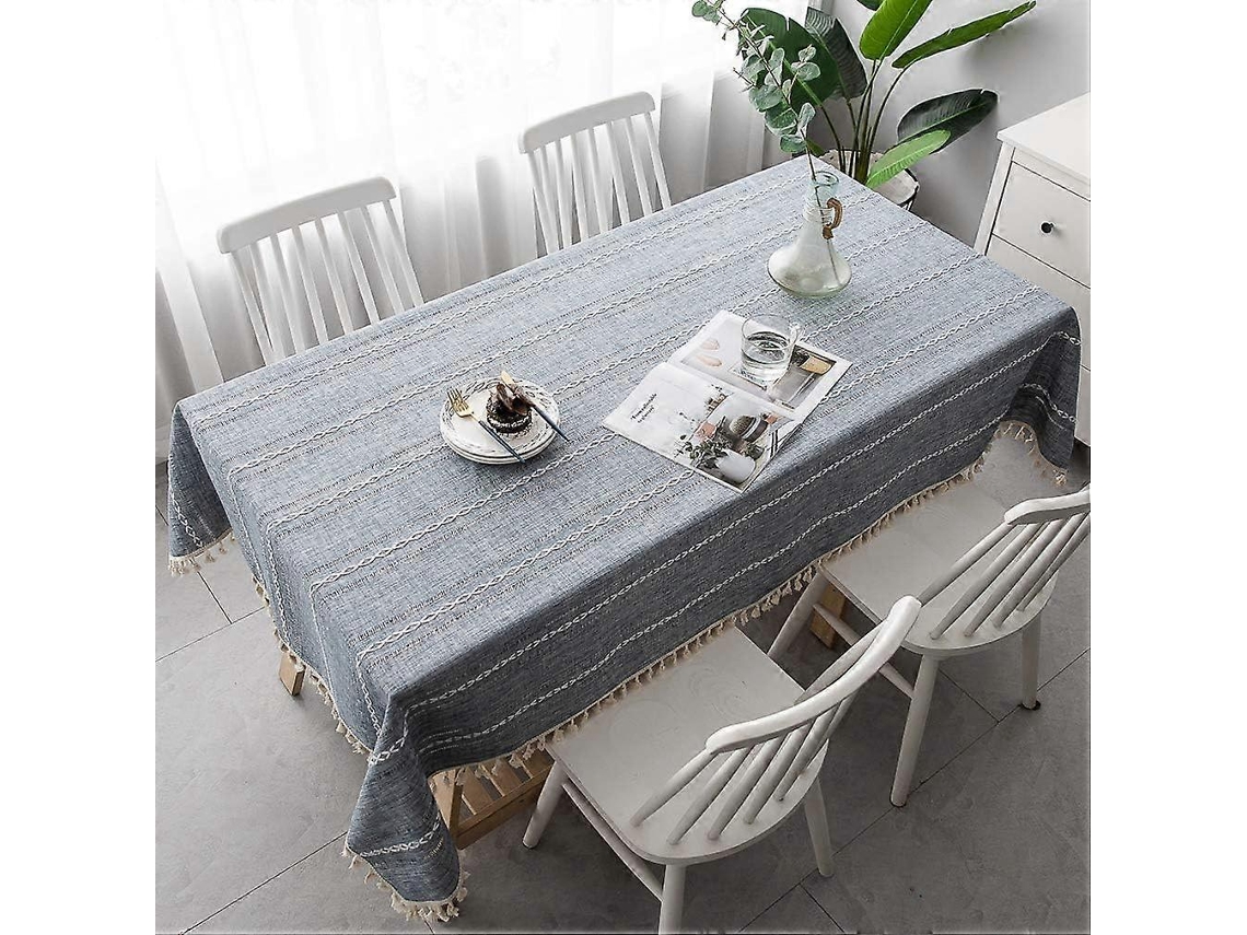 Toalha De Mesa De Algodão E Linho Com Borlas, Lavável A Seco, Sem Rugas, Para Cozinha, Sala De Jantar, Decoração De Mesa De Festa (listrada Cinza, 140