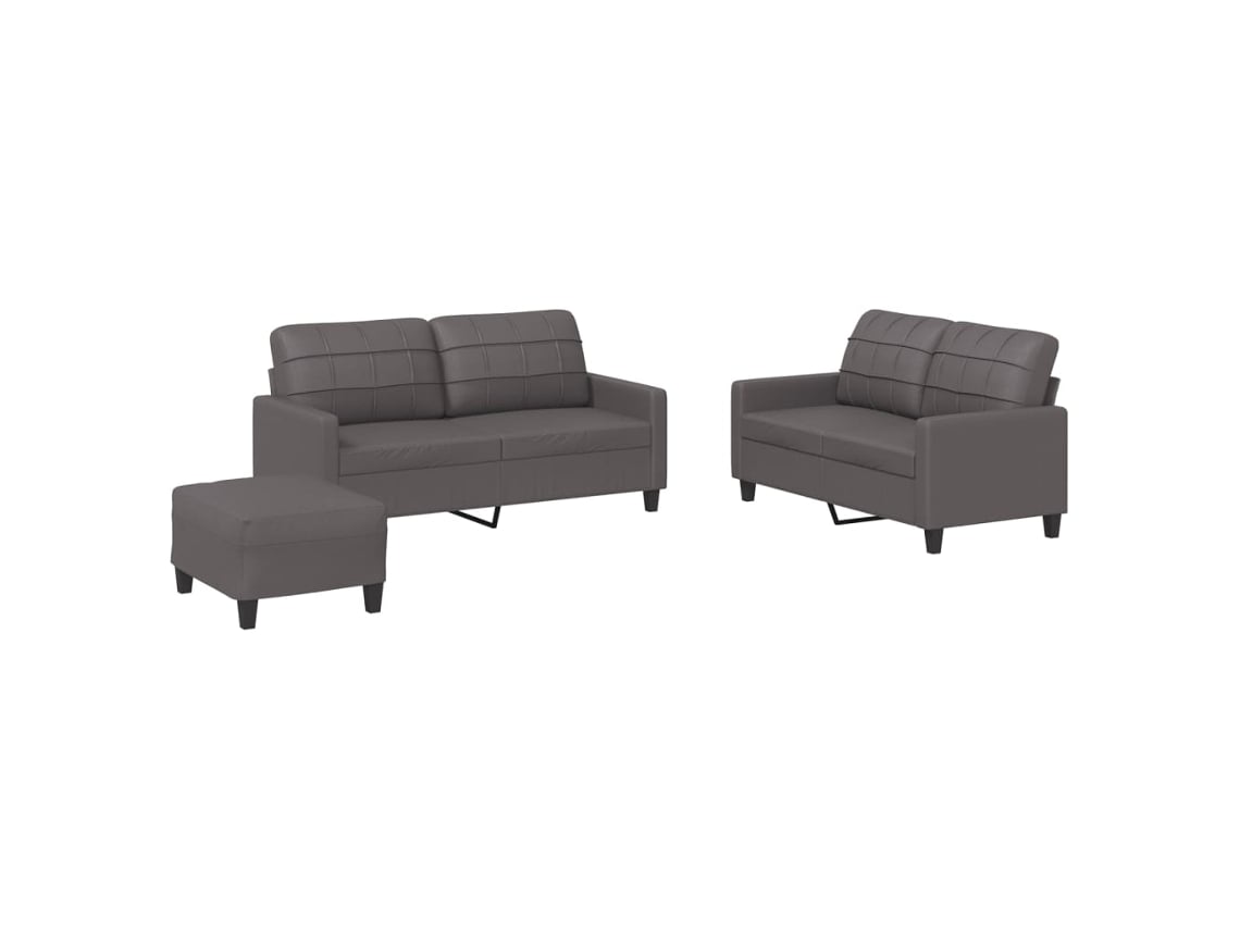 Conjunto de Sofás 3 Pcs com Almofadões Couro Artificial Cinzento MAISON EXCLUSIVE