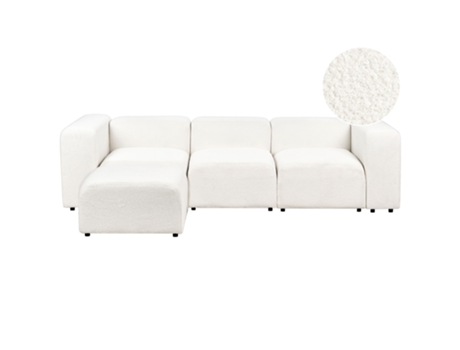 Sofá e repousa-pés estofado em tecido bouclé moderno BELIANI Falsterbo de Bouclé Branco 278x105x70