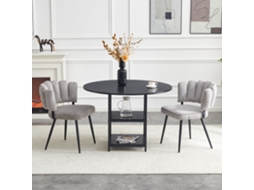 Conjunto Mesa Redonda 107cm 2 Níveis 2 Cadeiras Cinza Flor Texturizado