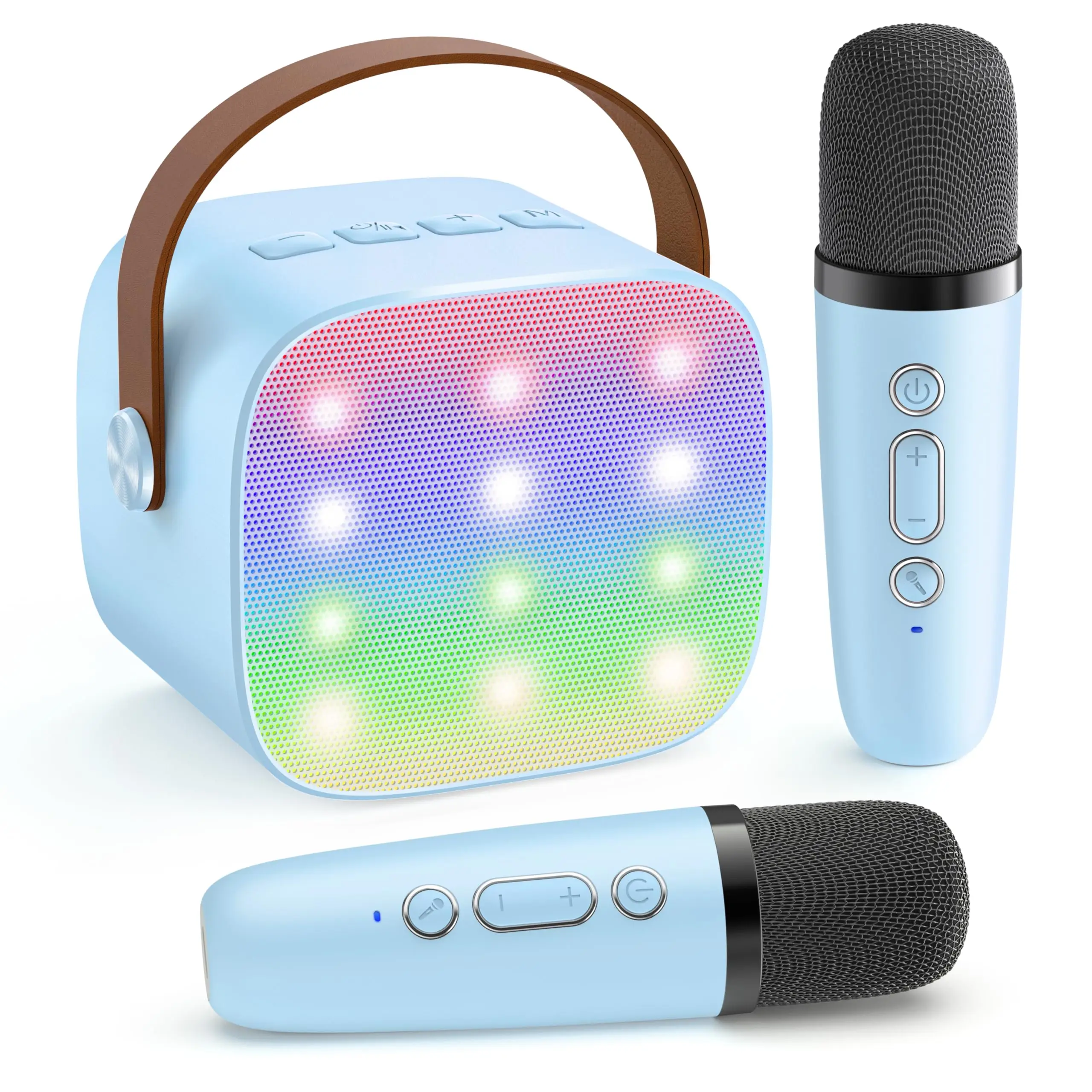 Mini Máquina de Karaokê MDUG Bluetooth 5.3 com 2 Microfones, azul, para casa e família