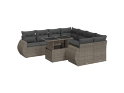 Conjunto de 9 Sofás para Jardim com Almofadões Vime Pe Cinzento MAISON EXCLUSIVE (90x200 cm)
