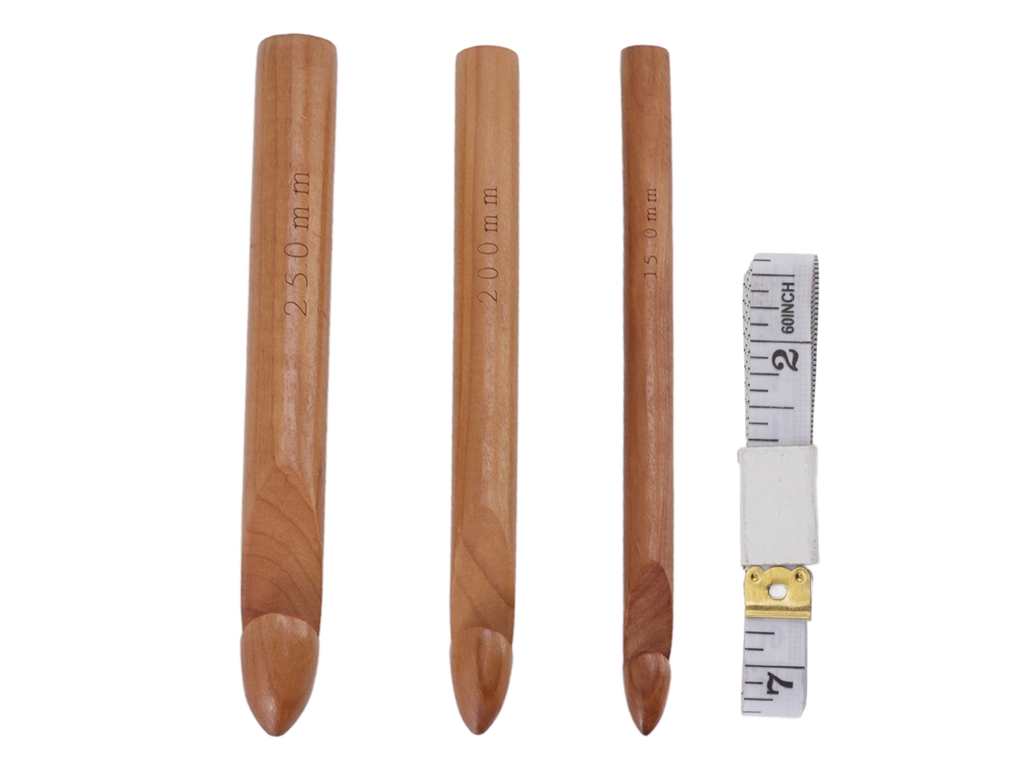 Ganchos de Croché de Madeira 25mm 20mm 15mm com Cabo Ergonômico | S/MARCA
