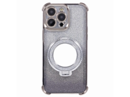 Capa Redonda Espelhada Com Suporte E Glitter Em Tpu Para Iphone 15 Pro