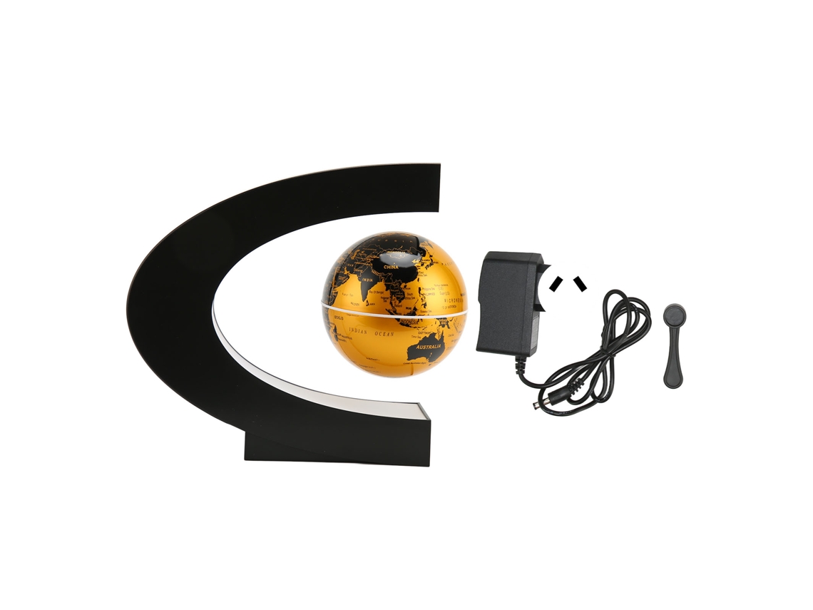 Globo Levitante Magnético Dorado Com Led Textura Fosca Forma C 3in Adorno Para Casa 12v 1a Plug Au 100-240v