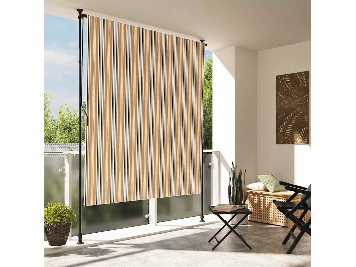 Vidaxl Estore De Rolo Exterior 150x270 Cm Tecido/aço Amarelo E Branco