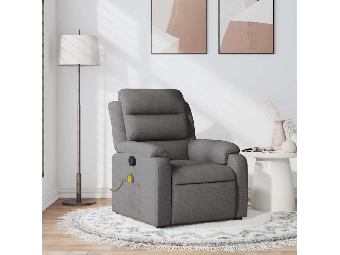 Vidaxl Poltrona De Massagens Reclinável Tecido Cinzento-escuro