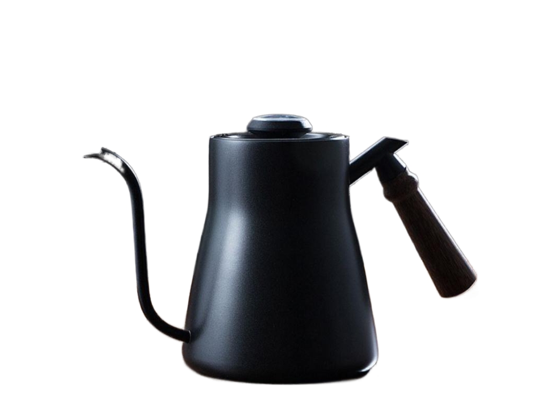 Panela de Cafeteira de Aço Inoxidável com Alça de Madeira Cafeteira Espessada de Boca Longa e Delgada com Ferramenta Termômetro Vasos de Café