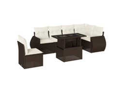 Conjunto de 7 Sofás de Jardim com Almofadões Vime Pe Castanho MAISON EXCLUSIVE (7 pcs)