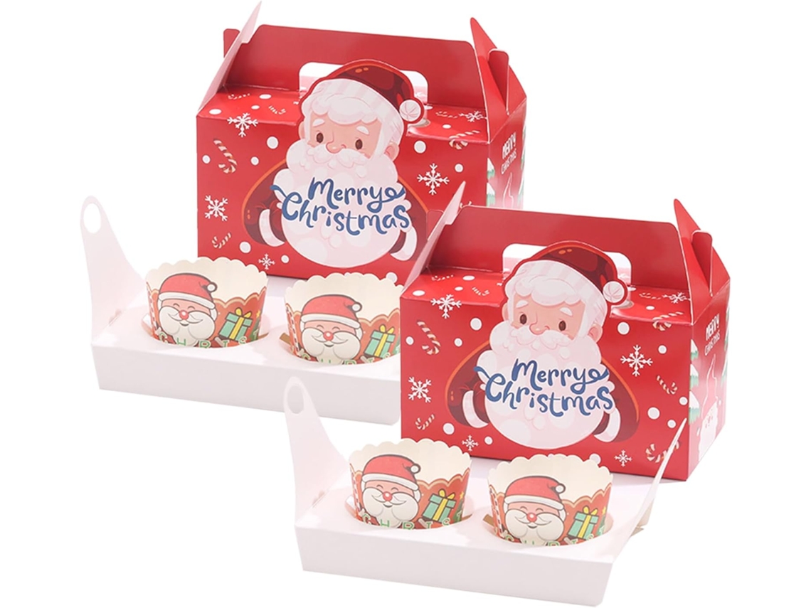 Caixa Para Cupcakes De Natal Com 2 Cavidades, Muffins, Biscoitos Divisórias Internas, Papel Confeitaria, Doces.