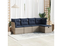 Vidaxl 5 Pcs Conjunto Sofás De Jardim C/ Almofadões Vime Pe Cinzento