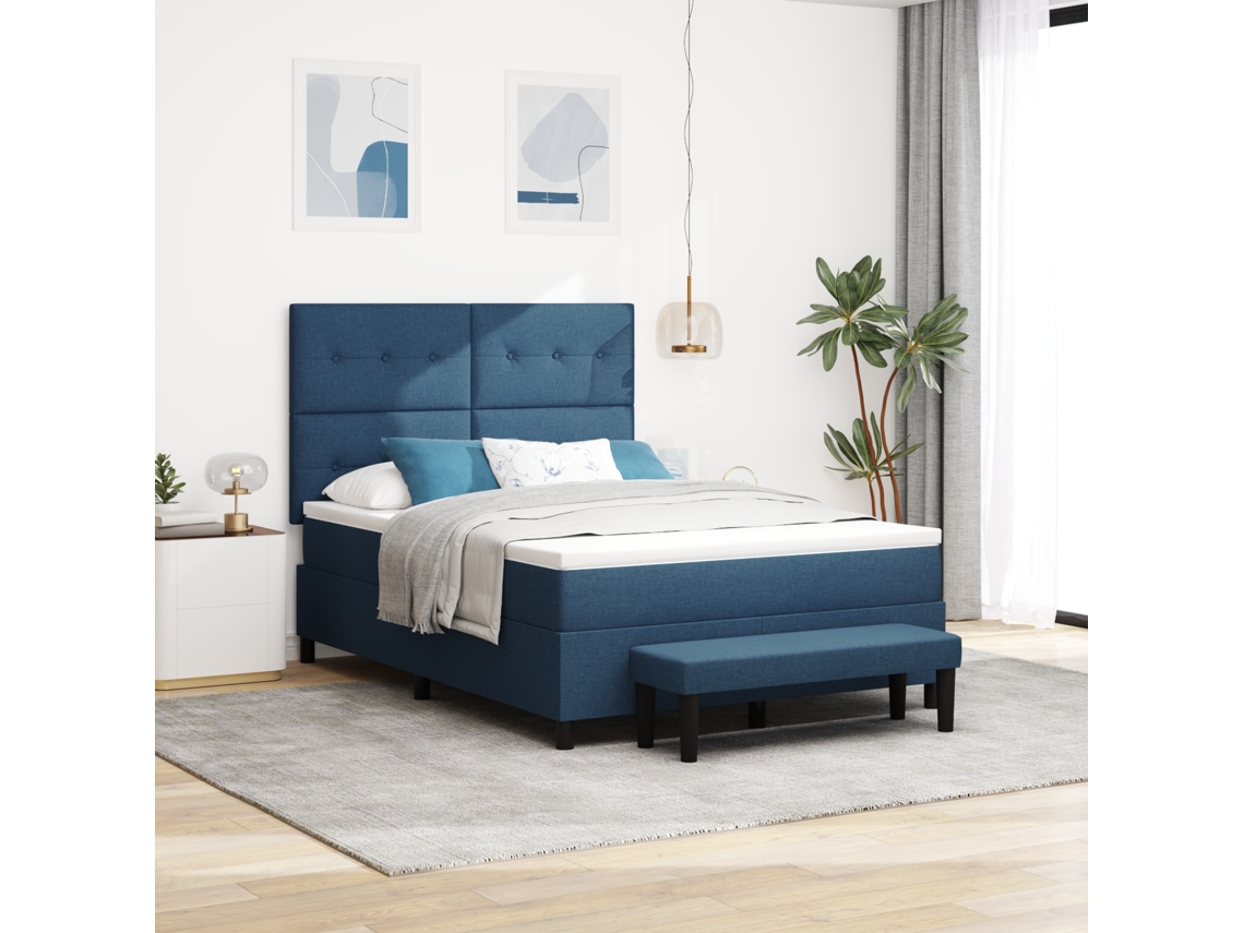 Conjunto 1 Cama Box Vidaxl Azul Tecido (140 X 190 Cm)