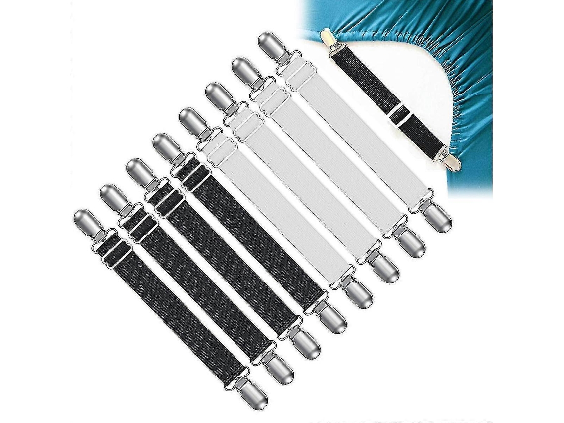 Rebe tensores de Hoja de Cama Ajustables 8 Piezas Con Clip Metal Y Elástico para Mantener Hojas Sucias Y Cómodas