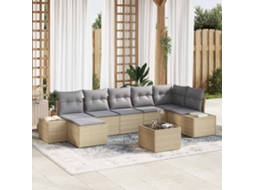 Vidaxl Conjunto De Sofá De Jardim 7 Unid. Bege Vime Pe