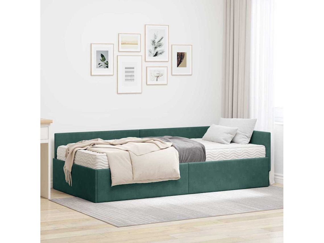 Vidaxl Estrutura De Cama De Canto Com Colchão 2 Unid. Verde Veludo