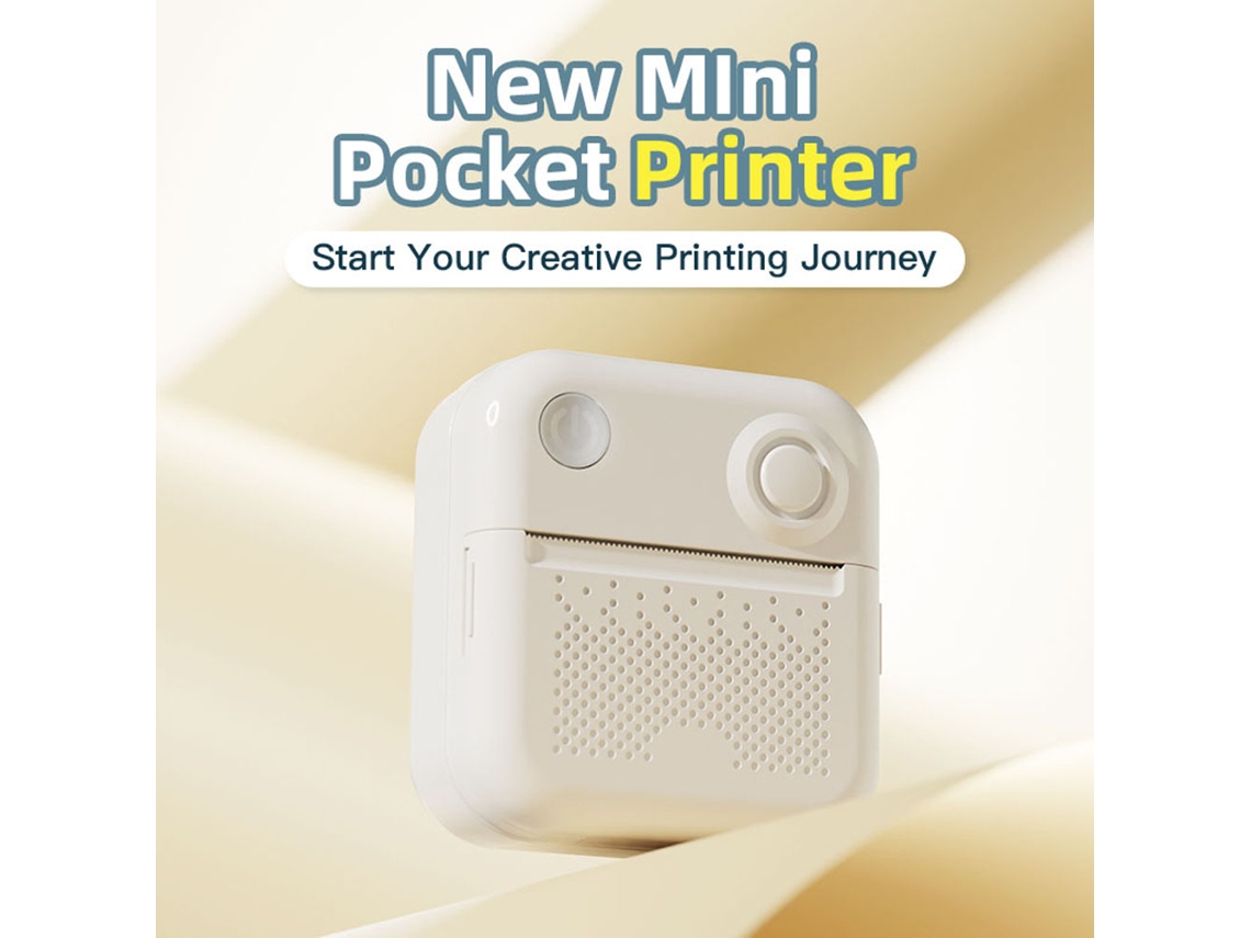 Impressora portátil térmica sem tinta, mini pocket, conexão Bluetooth, para iOS, Android, com 4 rolos de papel + 5 | S/MARCA