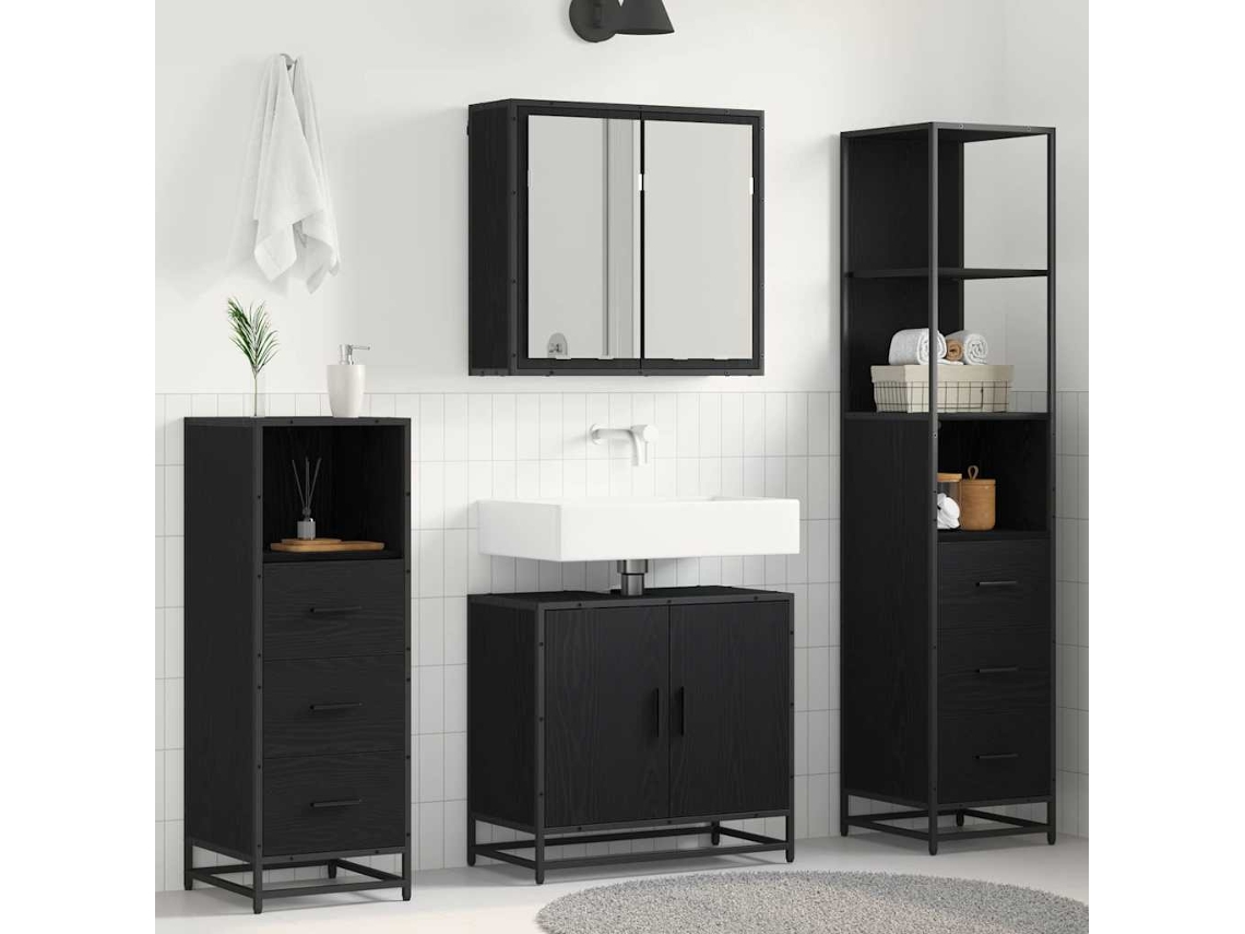 Vidaxl Conjunto De Móveis Para Banheiro Com Porta 4 Pcs Carvalho Preto