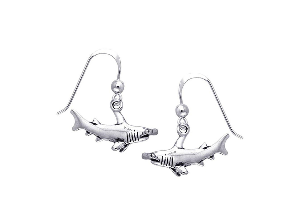 Dive Silver Hammerhead Shark Horizontal Long Hook Earring