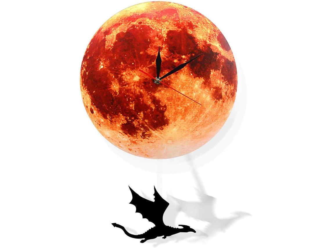 Relógio De Parede Geeky Days Supermoon Dark Pendulum, Com Design De Lua Dourada E Pêndulo, Dourado