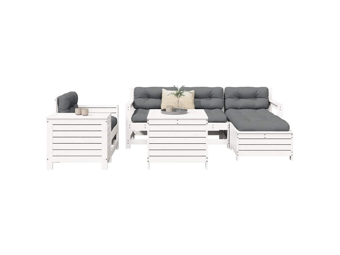 Vidaxl 7 Pcs Conjunto De Sofás Para Jardim Pinho Maciço Branco